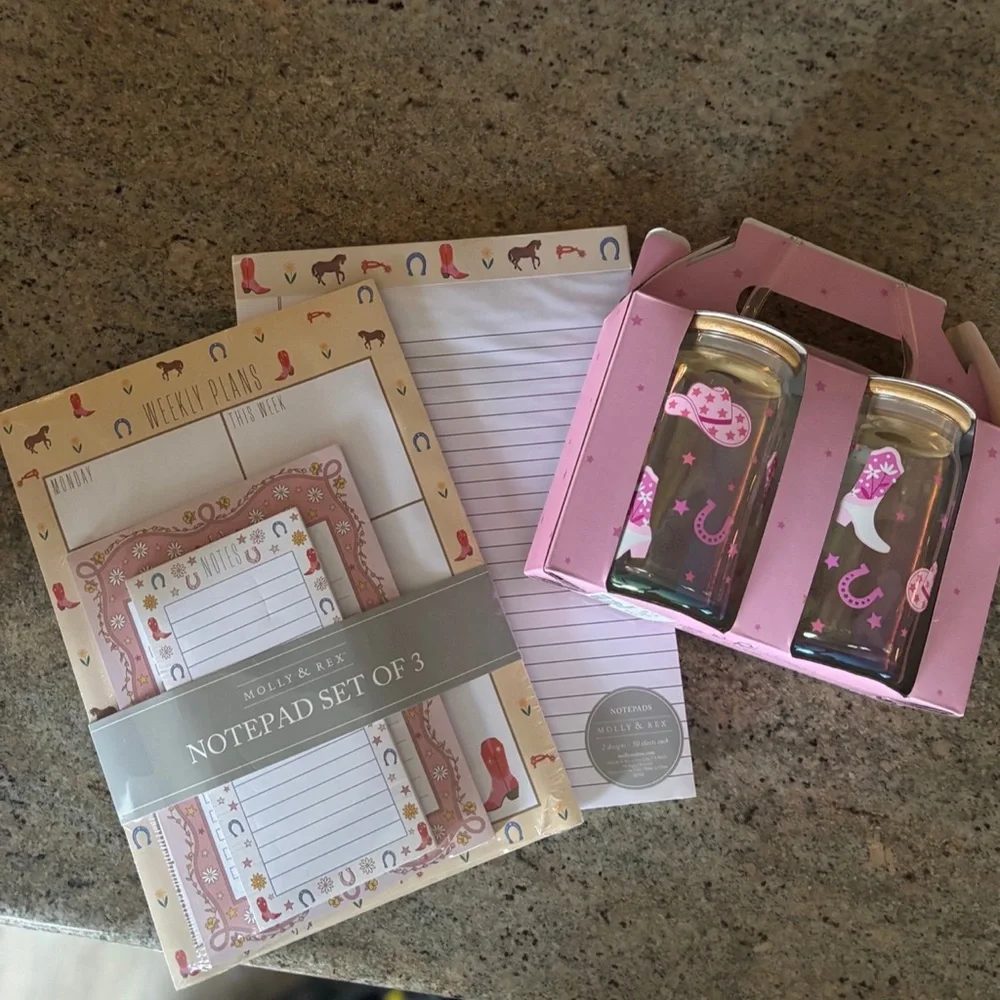 Mollie & Rex Cowgirl Themed Weekly Planner, Notepad, Legal pad and Glasses Set